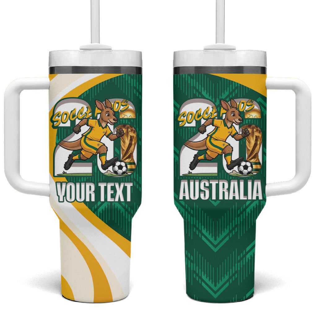Australia 2026 Soccer Custom Tumbler With Handle Go Socceroos Kangaroo Mascot Green Sporty