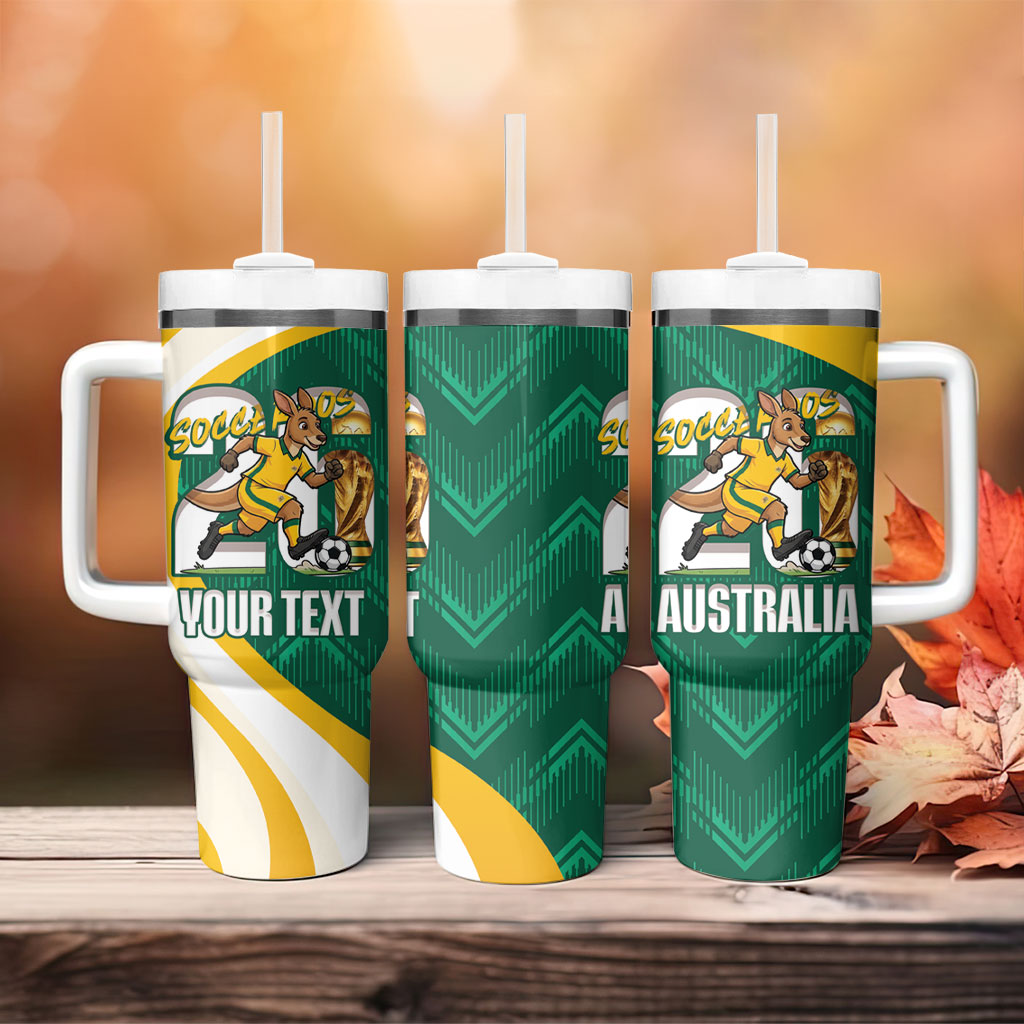 Australia 2026 Soccer Custom Tumbler With Handle Go Socceroos Kangaroo Mascot Green Sporty