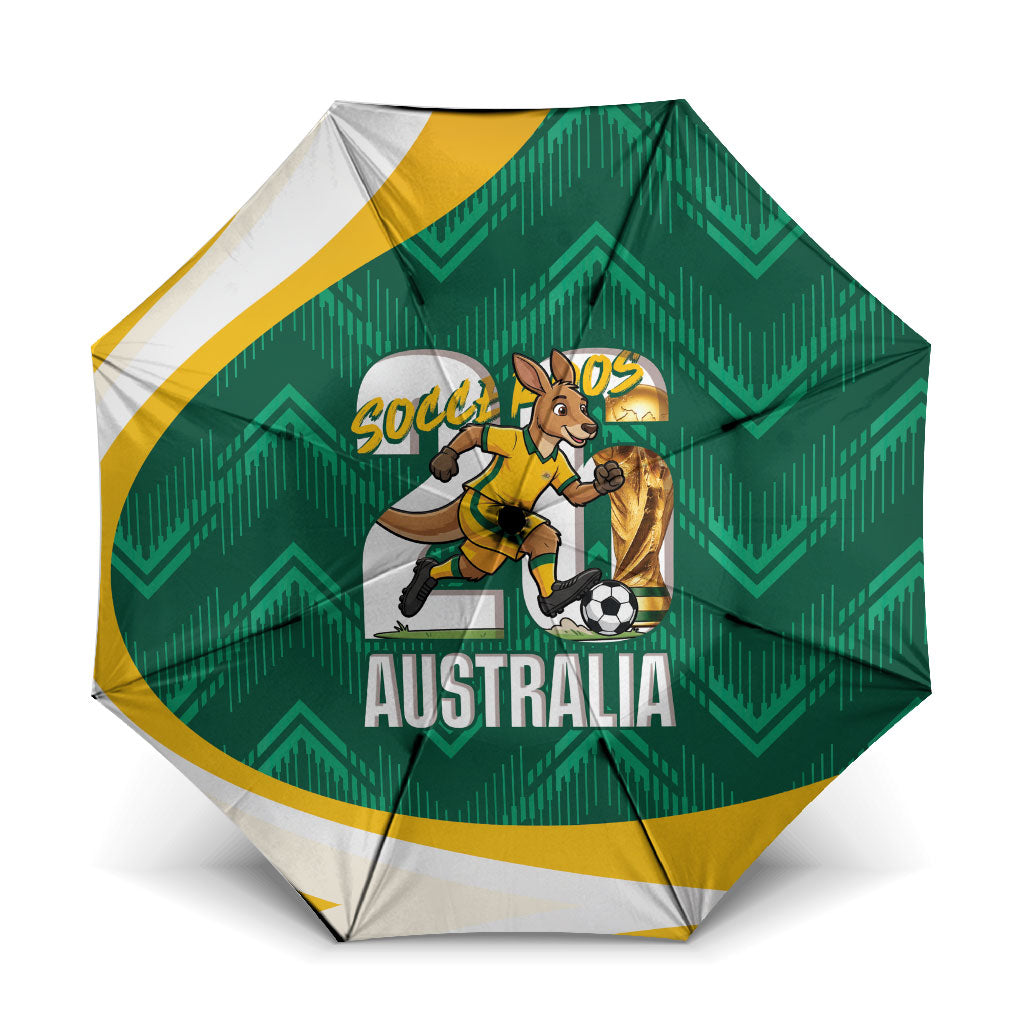 Australia 2026 Soccer Umbrella Go Socceroos Kangaroo Mascot Green Sporty