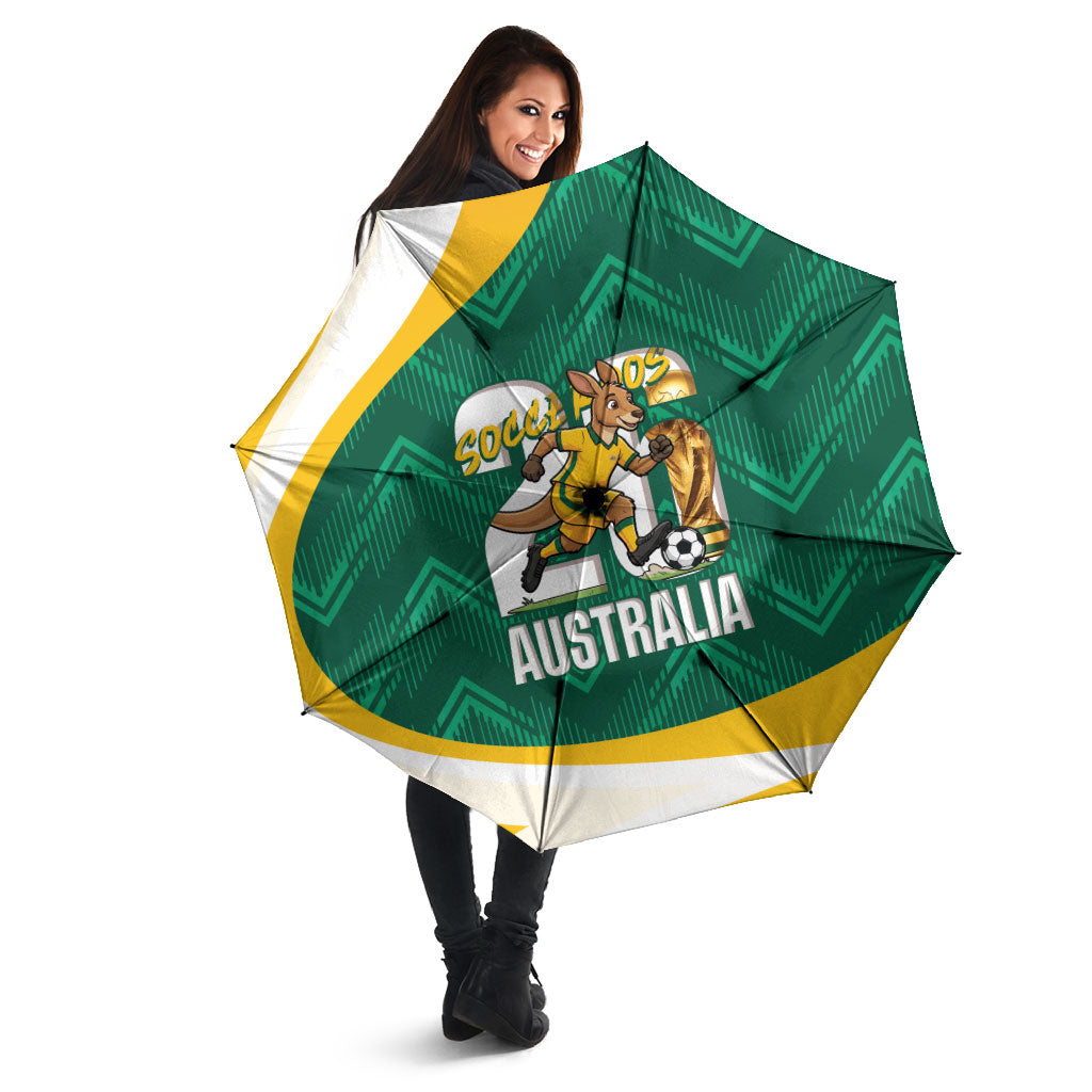 Australia 2026 Soccer Umbrella Go Socceroos Kangaroo Mascot Green Sporty