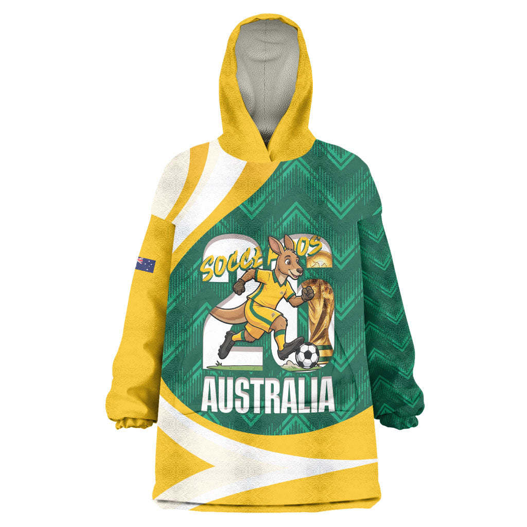 Australia 2026 Soccer Custom Wearable Blanket Hoodie Go Socceroos Kangaroo Mascot Green Sporty