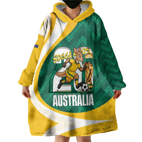 Australia 2026 Soccer Custom Wearable Blanket Hoodie Go Socceroos Kangaroo Mascot Green Sporty