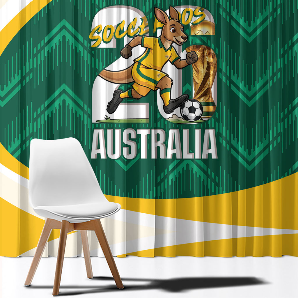 Australia 2026 Soccer Window Curtain Go Socceroos Kangaroo Mascot Green Sporty