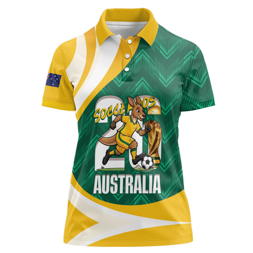 Australia 2026 Soccer Custom Women Polo Shirt Go Socceroos Kangaroo Mascot Green Sporty