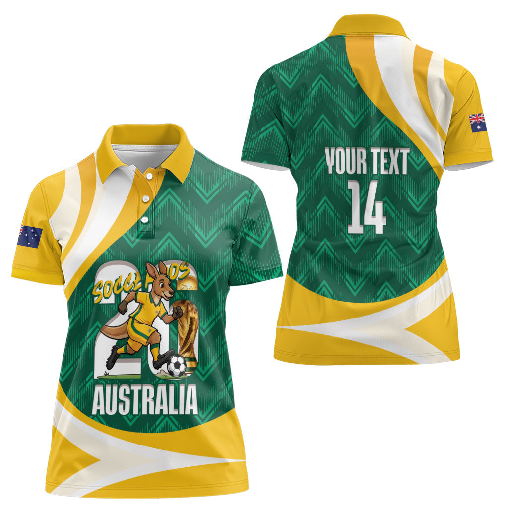 Australia 2026 Soccer Custom Women Polo Shirt Go Socceroos Kangaroo Mascot Green Sporty