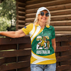 Australia 2026 Soccer Custom Women Polo Shirt Go Socceroos Kangaroo Mascot Green Sporty