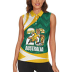 Australia 2026 Soccer Custom Women Sleeveless Polo Shirt Go Socceroos Kangaroo Mascot Green Sporty