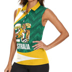 Australia 2026 Soccer Custom Women Sleeveless Polo Shirt Go Socceroos Kangaroo Mascot Green Sporty