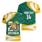 Australia 2026 Soccer Custom Women V-Neck T-Shirt Go Socceroos Kangaroo Mascot Green Sporty