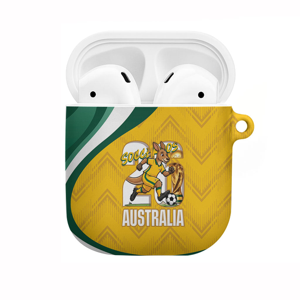 Australia 2026 Soccer AirPods Case Go Socceroos Kangaroo Mascot Yellow Sporty