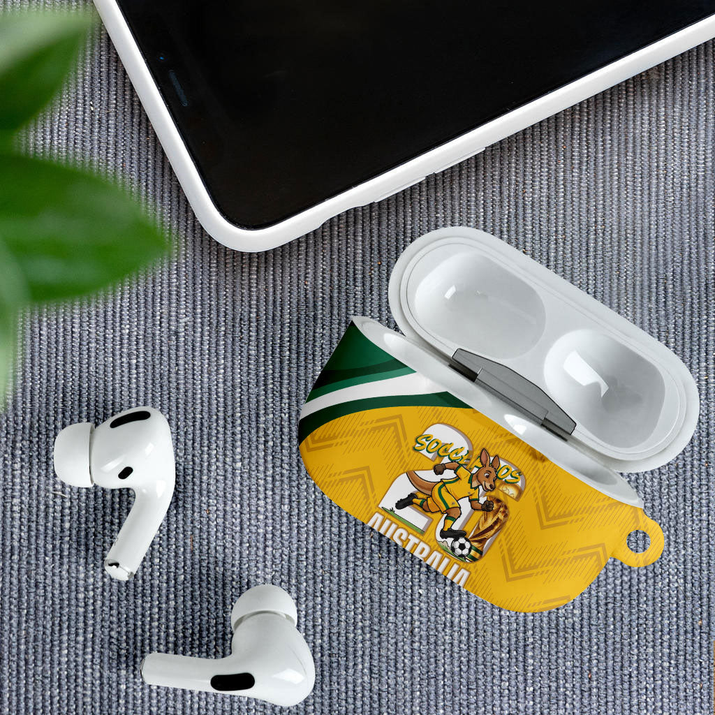 Australia 2026 Soccer AirPods Case Go Socceroos Kangaroo Mascot Yellow Sporty