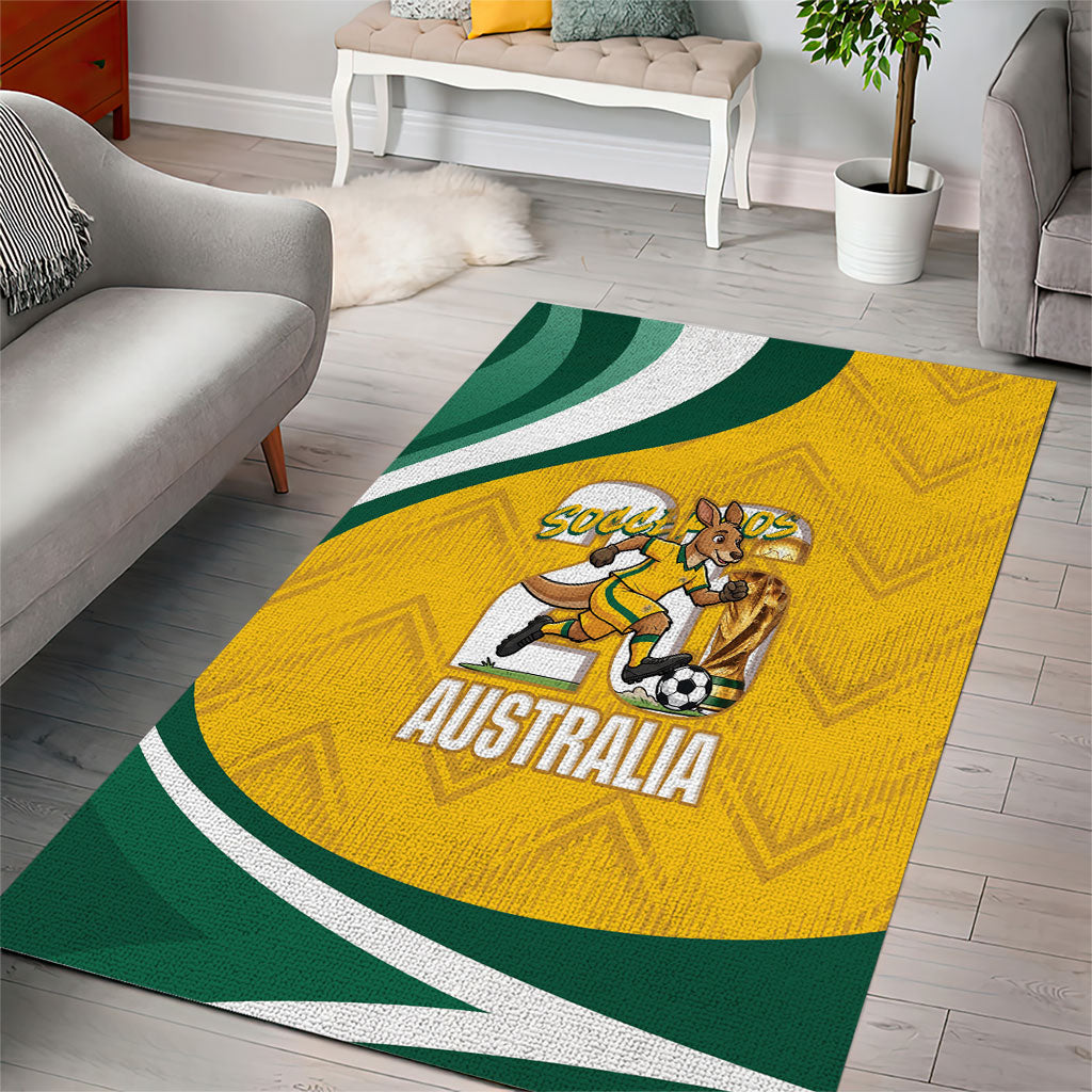 Australia 2026 Soccer Area Rug Go Socceroos Kangaroo Mascot Yellow Sporty