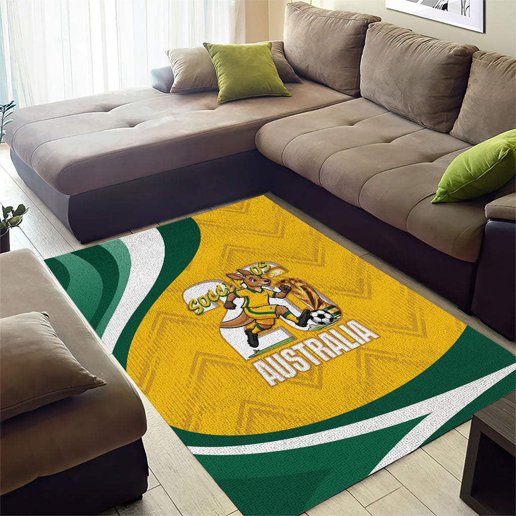 Australia 2026 Soccer Area Rug Go Socceroos Kangaroo Mascot Yellow Sporty