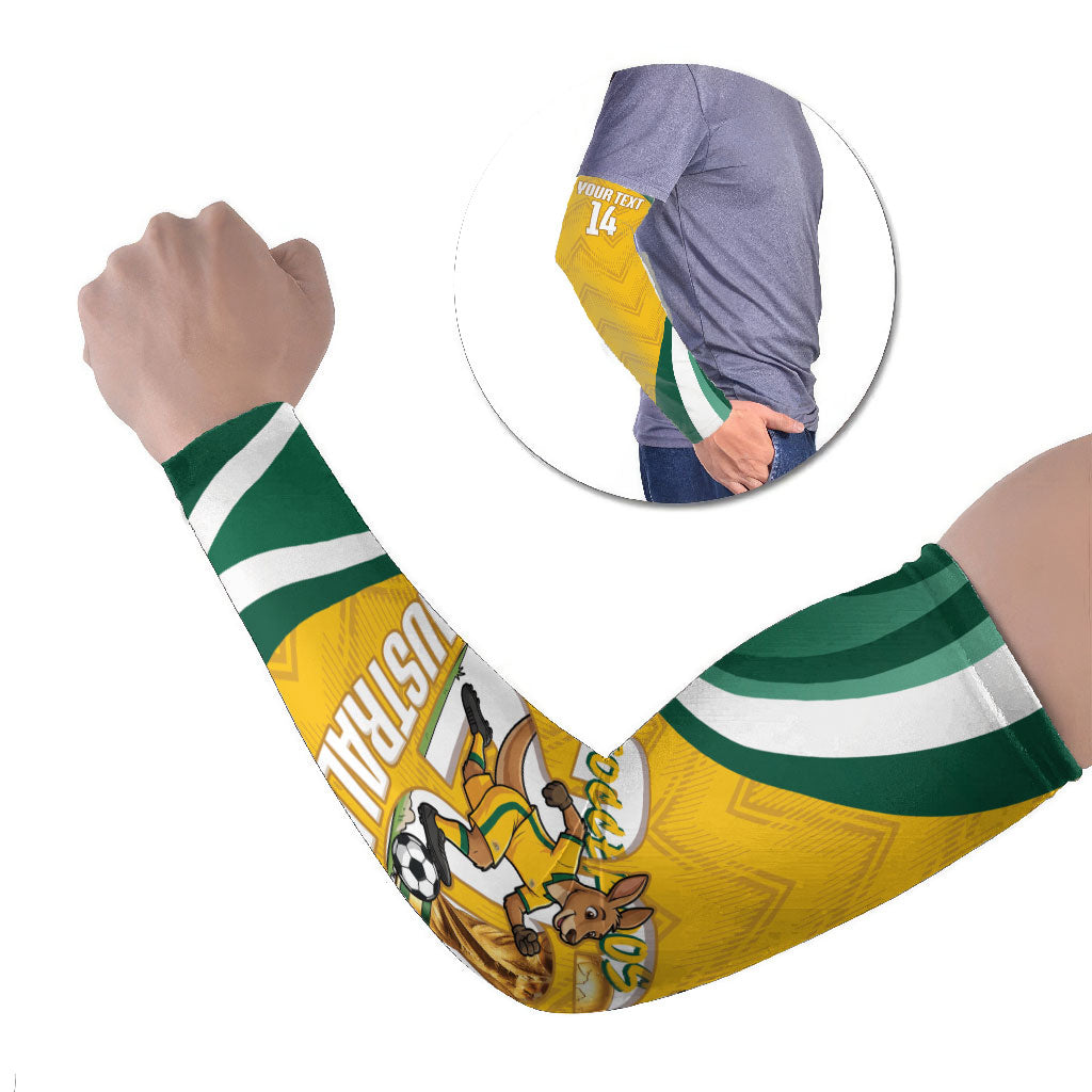 Australia 2026 Soccer Custom Arm Sleeves Go Socceroos Kangaroo Mascot Yellow Sporty