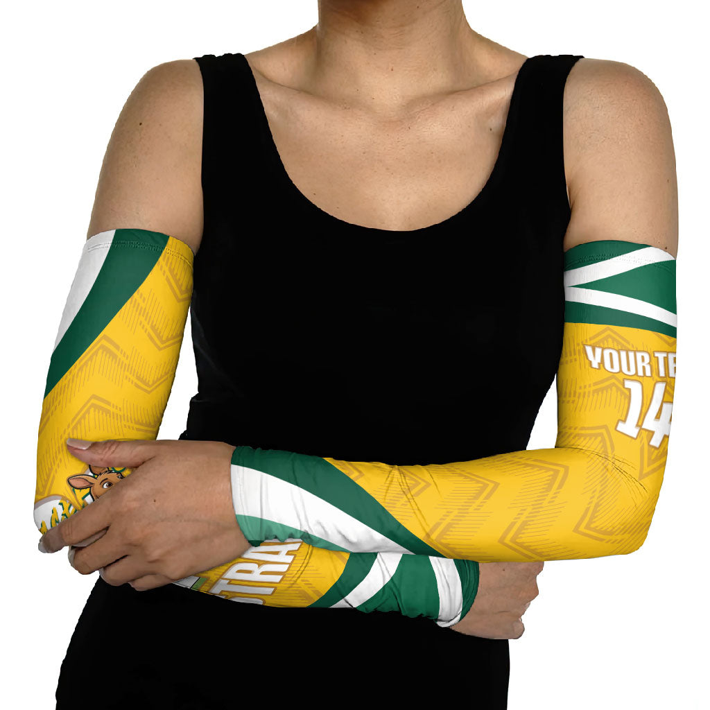Australia 2026 Soccer Custom Arm Sleeves Go Socceroos Kangaroo Mascot Yellow Sporty