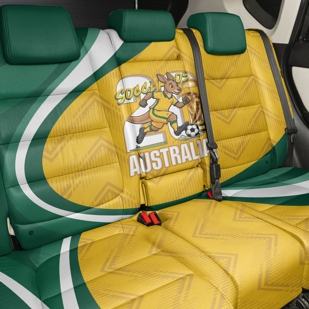 Australia 2026 Soccer Back Car Seat Cover Go Socceroos Kangaroo Mascot Yellow Sporty