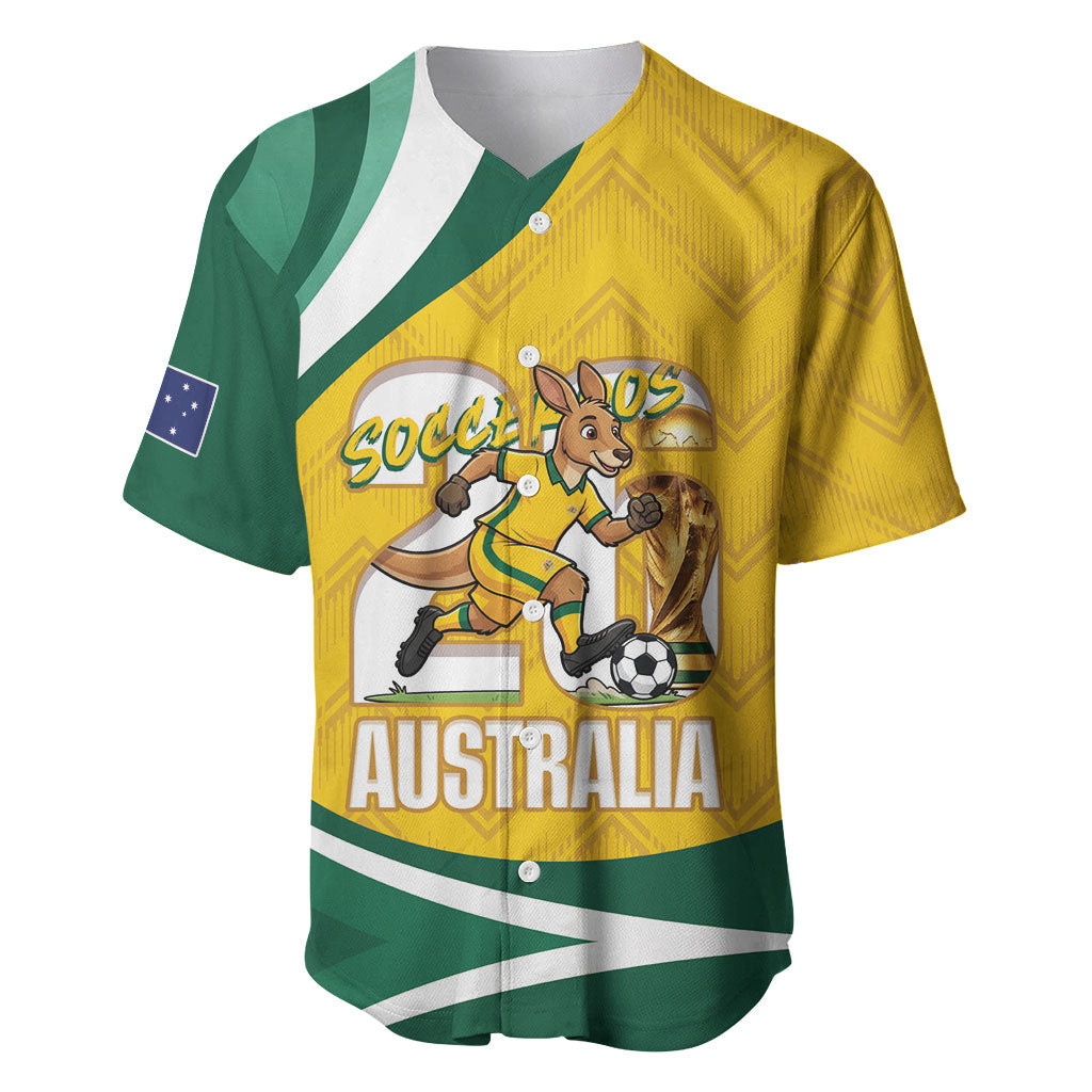 Australia 2026 Soccer Custom Baseball Jersey Go Socceroos Kangaroo Mascot Yellow Sporty