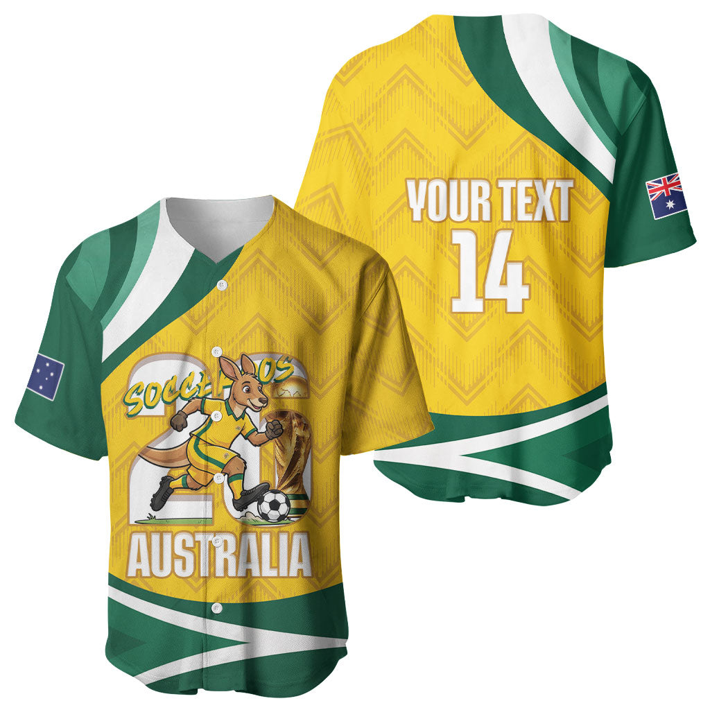 Australia 2026 Soccer Custom Baseball Jersey Go Socceroos Kangaroo Mascot Yellow Sporty