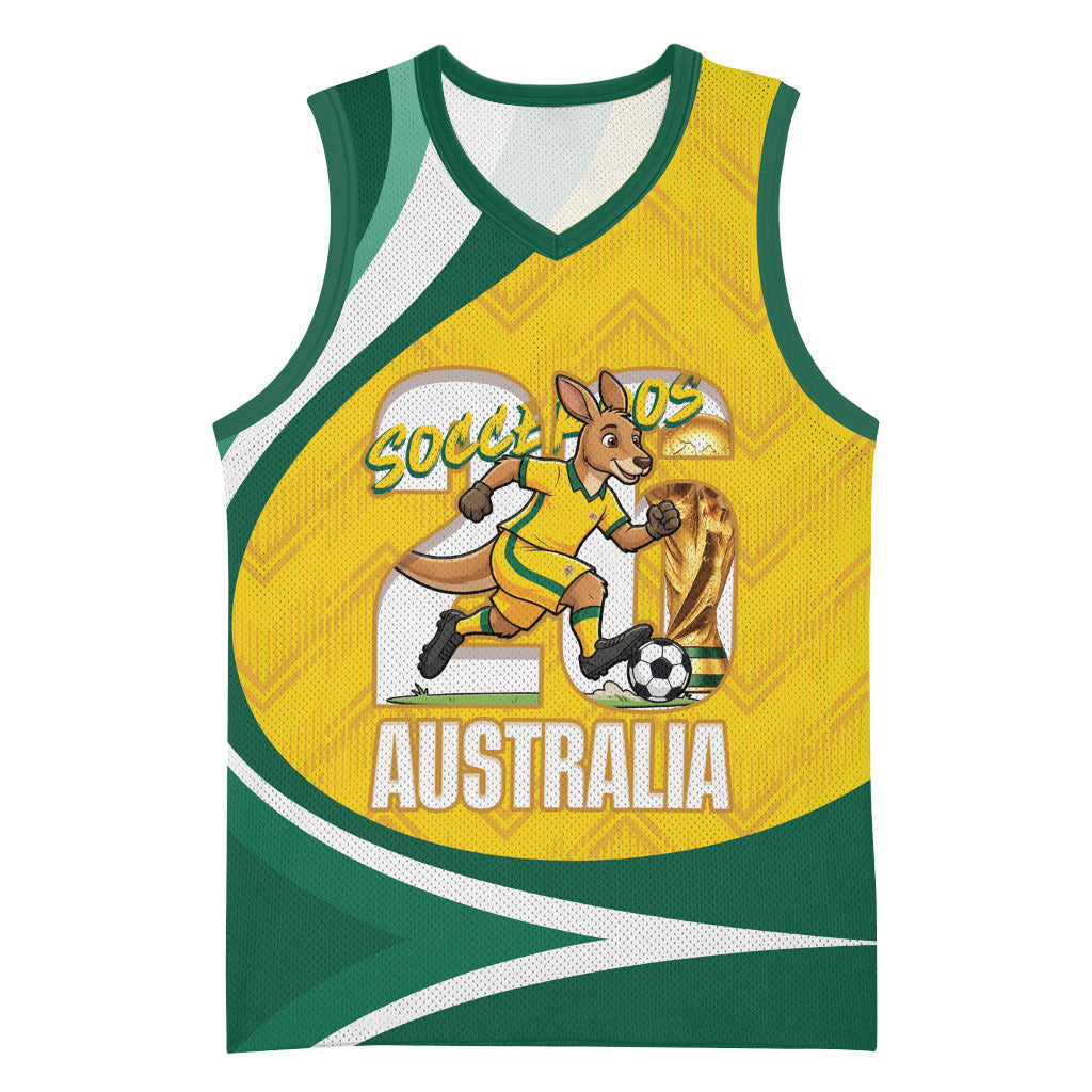 Australia 2026 Soccer Custom Basketball Jersey Go Socceroos Kangaroo Mascot Yellow Sporty