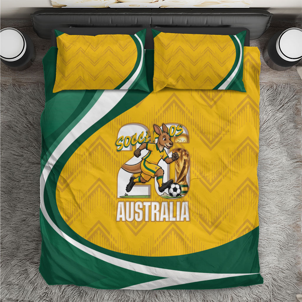 Australia 2026 Soccer Bedding Set Go Socceroos Kangaroo Mascot Yellow Sporty