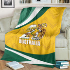 Australia 2026 Soccer Blanket Go Socceroos Kangaroo Mascot Yellow Sporty