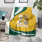 Australia 2026 Soccer Blanket Go Socceroos Kangaroo Mascot Yellow Sporty