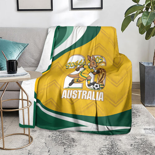 Australia 2026 Soccer Blanket Go Socceroos Kangaroo Mascot Yellow Sporty