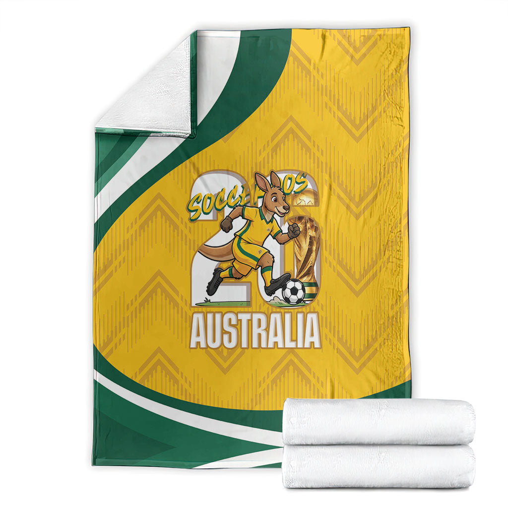 Australia 2026 Soccer Blanket Go Socceroos Kangaroo Mascot Yellow Sporty