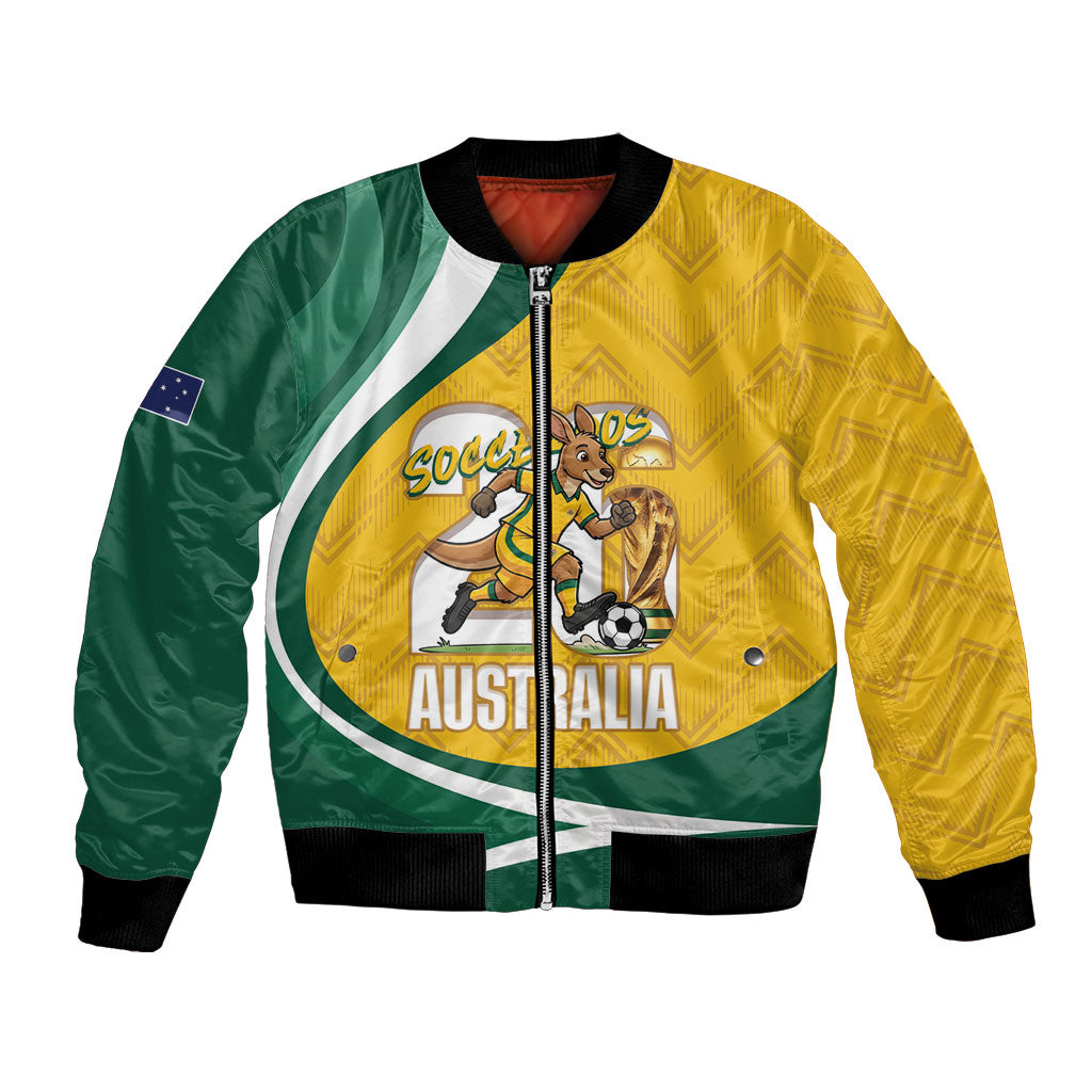 Australia 2026 Soccer Custom Bomber Jacket Go Socceroos Kangaroo Mascot Yellow Sporty