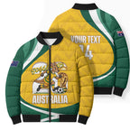 Australia 2026 Soccer Custom Bomber Puffer Jacket Go Socceroos Kangaroo Mascot Yellow Sporty