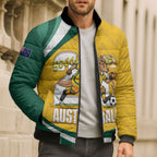 Australia 2026 Soccer Custom Bomber Puffer Jacket Go Socceroos Kangaroo Mascot Yellow Sporty