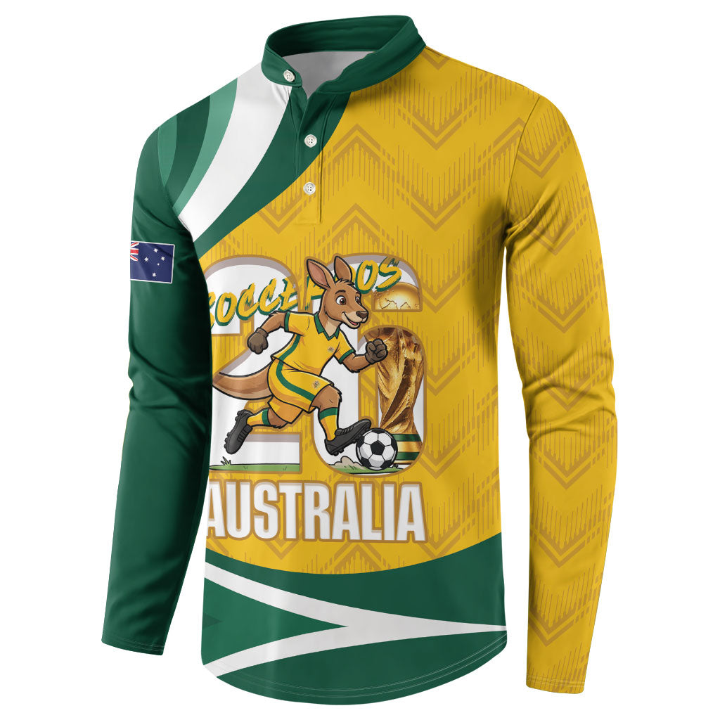Australia 2026 Soccer Custom Button Sweatshirt Go Socceroos Kangaroo Mascot Yellow Sporty