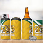 Australia 2026 Soccer Custom 4 in 1 Can Cooler Tumbler Go Socceroos Kangaroo Mascot Yellow Sporty