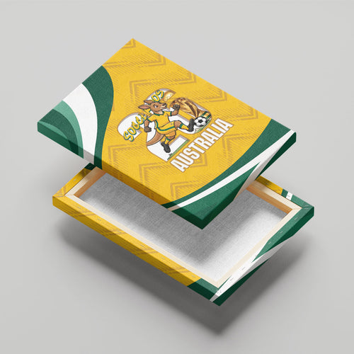 Australia 2026 Soccer Canvas Wall Art Go Socceroos Kangaroo Mascot Yellow Sporty