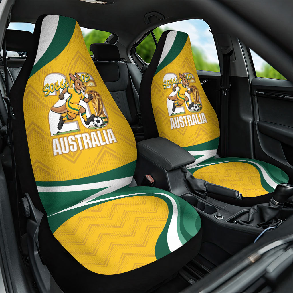 Australia 2026 Soccer Car Seat Cover Go Socceroos Kangaroo Mascot Yellow Sporty