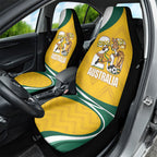 Australia 2026 Soccer Car Seat Cover Go Socceroos Kangaroo Mascot Yellow Sporty
