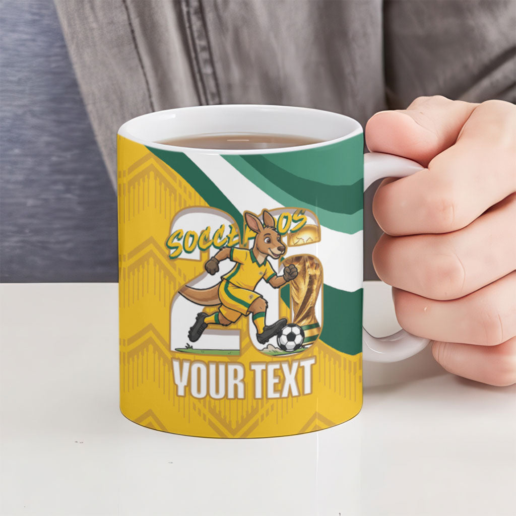 Australia 2026 Soccer Custom Ceramic Mug Go Socceroos Kangaroo Mascot Yellow Sporty