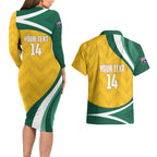 Australia 2026 Soccer Custom Couples Matching Long Sleeve Bodycon Dress and Hawaiian Shirt Go Socceroos Kangaroo Mascot Yellow Sporty