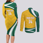 Australia 2026 Soccer Custom Couples Matching Long Sleeve Bodycon Dress and Long Sleeve Button Shirt Go Socceroos Kangaroo Mascot Yellow Sporty