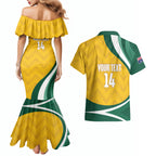 Australia 2026 Soccer Custom Couples Matching Mermaid Dress and Hawaiian Shirt Go Socceroos Kangaroo Mascot Yellow Sporty