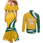 Australia 2026 Soccer Custom Couples Matching Mermaid Dress and Long Sleeve Button Shirt Go Socceroos Kangaroo Mascot Yellow Sporty