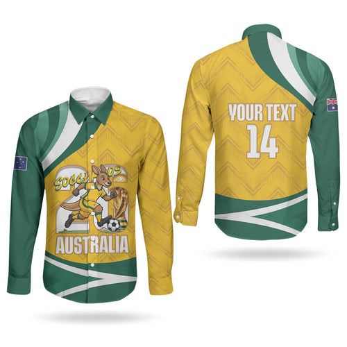 Australia 2026 Soccer Custom Couples Matching Mermaid Dress and Long Sleeve Button Shirt Go Socceroos Kangaroo Mascot Yellow Sporty
