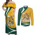 Australia 2026 Soccer Custom Couples Matching Off Shoulder Maxi Dress and Long Sleeve Button Shirt Go Socceroos Kangaroo Mascot Yellow Sporty