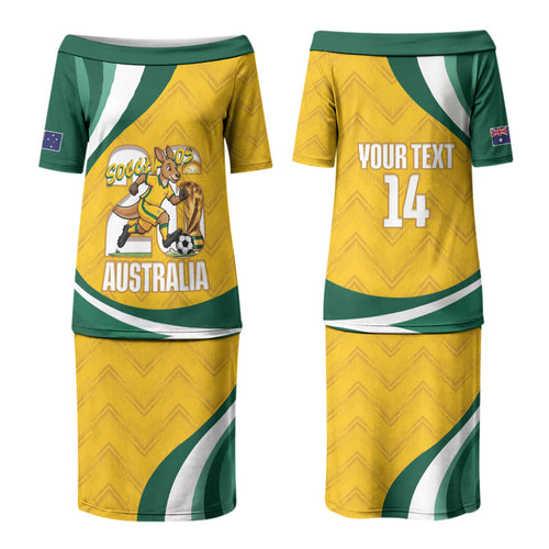 Australia 2026 Soccer Custom Couples Matching Puletasi and Hawaiian Shirt Go Socceroos Kangaroo Mascot Yellow Sporty LT14