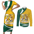 Australia 2026 Soccer Custom Couples Matching Short Sleeve Bodycon Dress and Long Sleeve Button Shirt Go Socceroos Kangaroo Mascot Yellow Sporty
