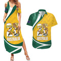 Australia 2026 Soccer Custom Couples Matching Summer Maxi Dress and Hawaiian Shirt Go Socceroos Kangaroo Mascot Yellow Sporty