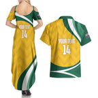 Australia 2026 Soccer Custom Couples Matching Summer Maxi Dress and Hawaiian Shirt Go Socceroos Kangaroo Mascot Yellow Sporty