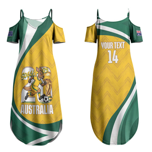 Australia 2026 Soccer Custom Couples Matching Summer Maxi Dress and Hawaiian Shirt Go Socceroos Kangaroo Mascot Yellow Sporty LT14