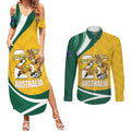 Australia 2026 Soccer Custom Couples Matching Summer Maxi Dress and Long Sleeve Button Shirt Go Socceroos Kangaroo Mascot Yellow Sporty