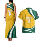 Australia 2026 Soccer Custom Couples Matching Tank Maxi Dress and Hawaiian Shirt Go Socceroos Kangaroo Mascot Yellow Sporty